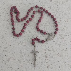 Elegant and a unique Burgundy Rosary Beads Necklace Features JOHN PAUL II